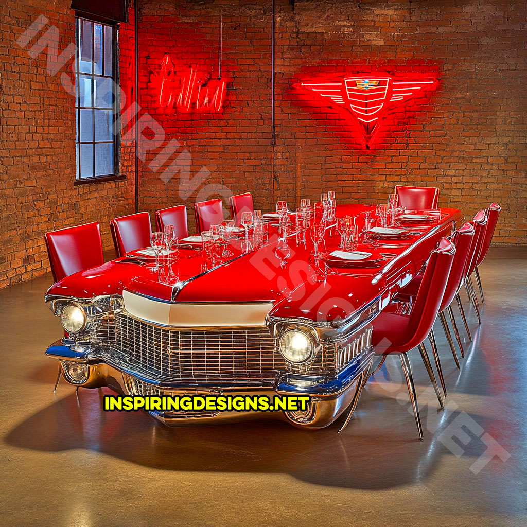 classic car dining table in a red Cadillac Eldorado design