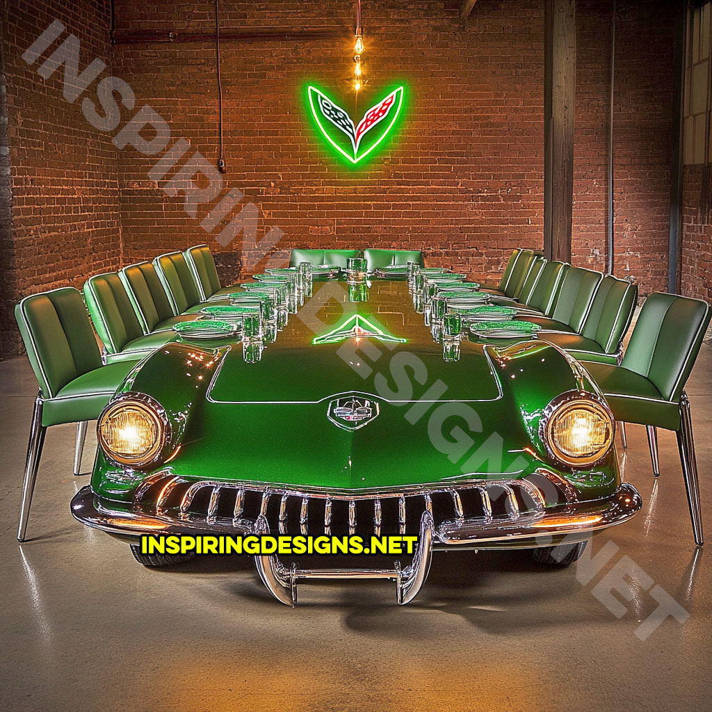 classic car dining table in a green vintage corvette design