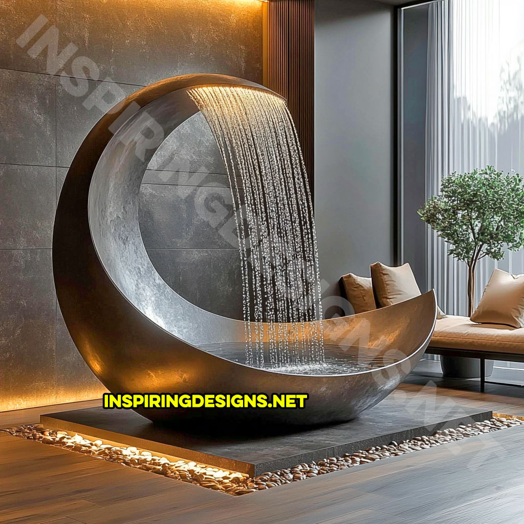 crescent moon bathtub in a black metallic color design with a shower feature