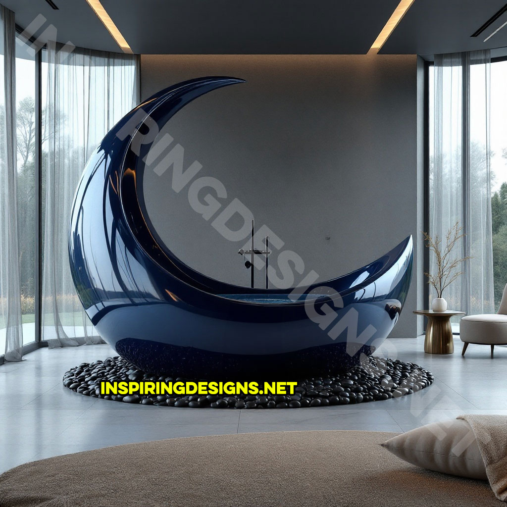 crescent moon bathtub in a dark blue color design