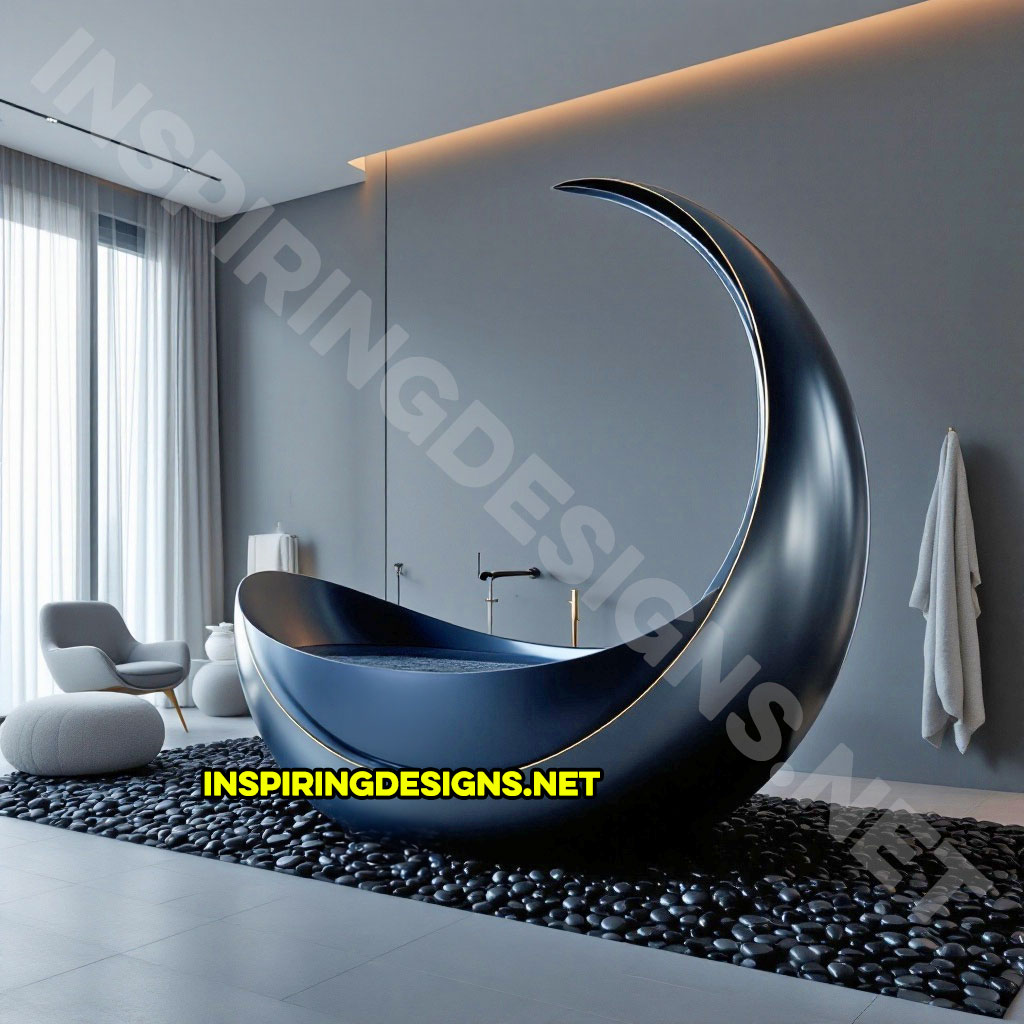 crescent moon bathtub in a dark blue color design