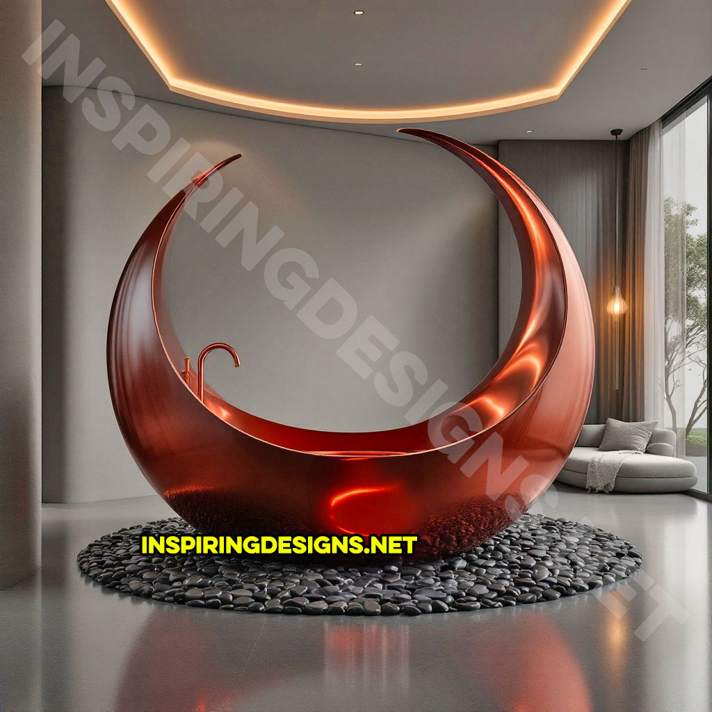 crescent moon bathtub in a dark red color design