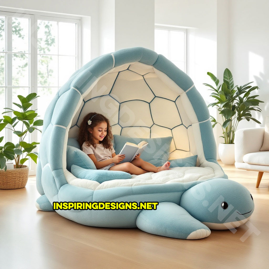 kids turtle lounger in a light blue and white color