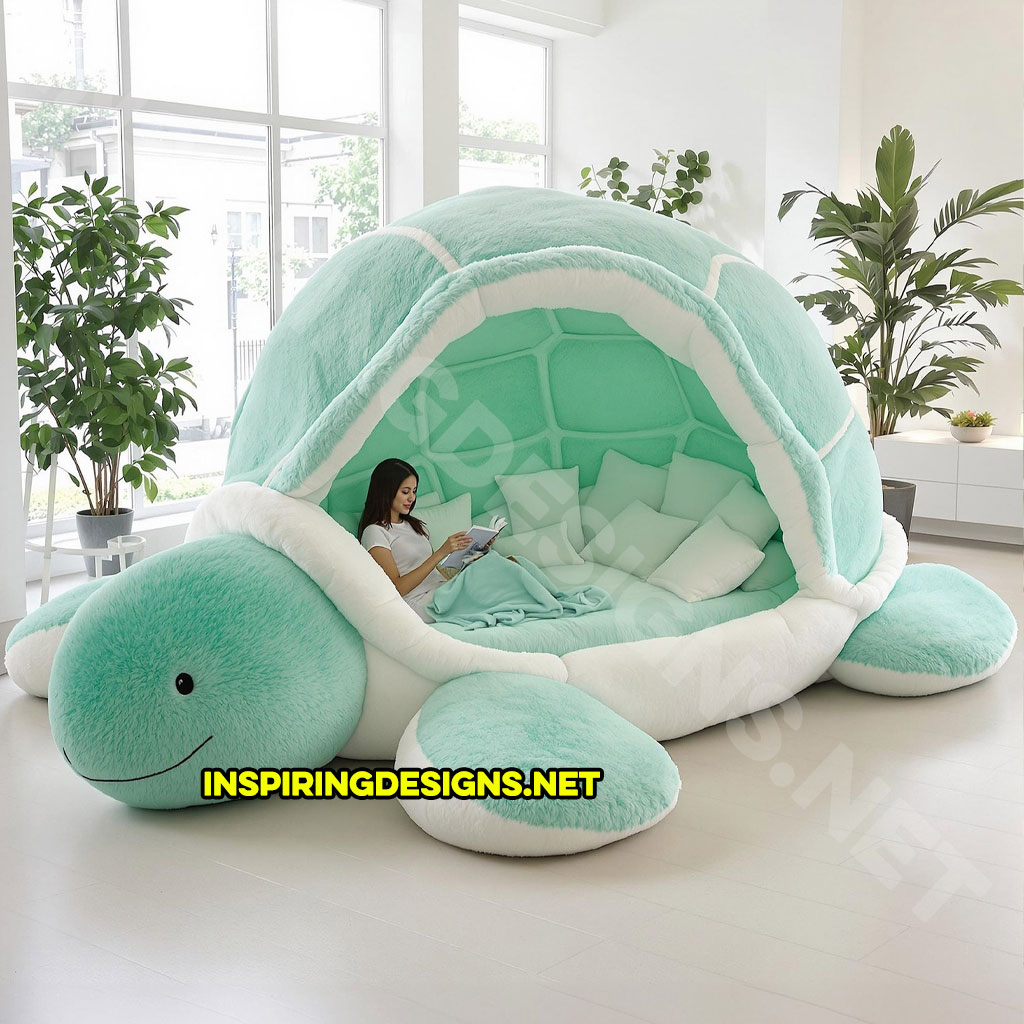 giant turtle lounger in a light green and white color