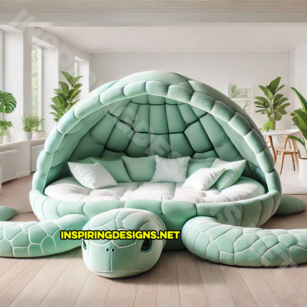 giant turtle lounger in a turquoise and white color