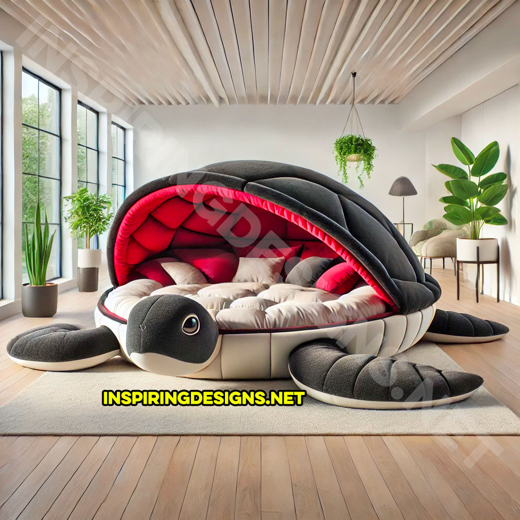 giant turtle lounger in a black and red color 