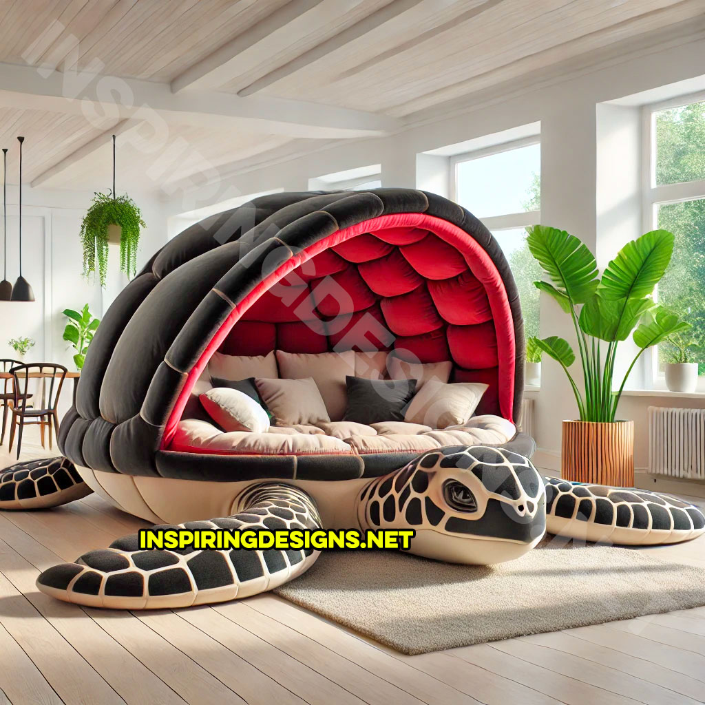 giant turtle lounger in a black and red color