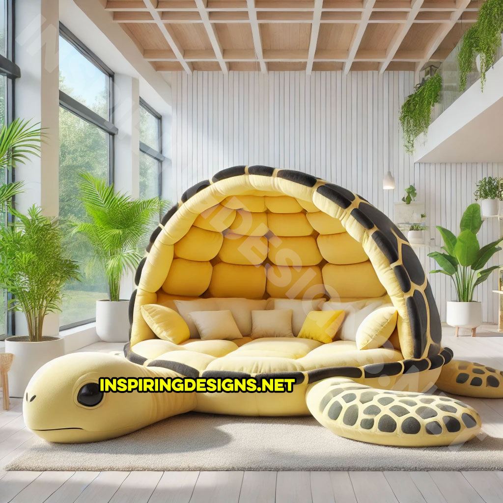 giant turtle lounger in a yellow and black color 