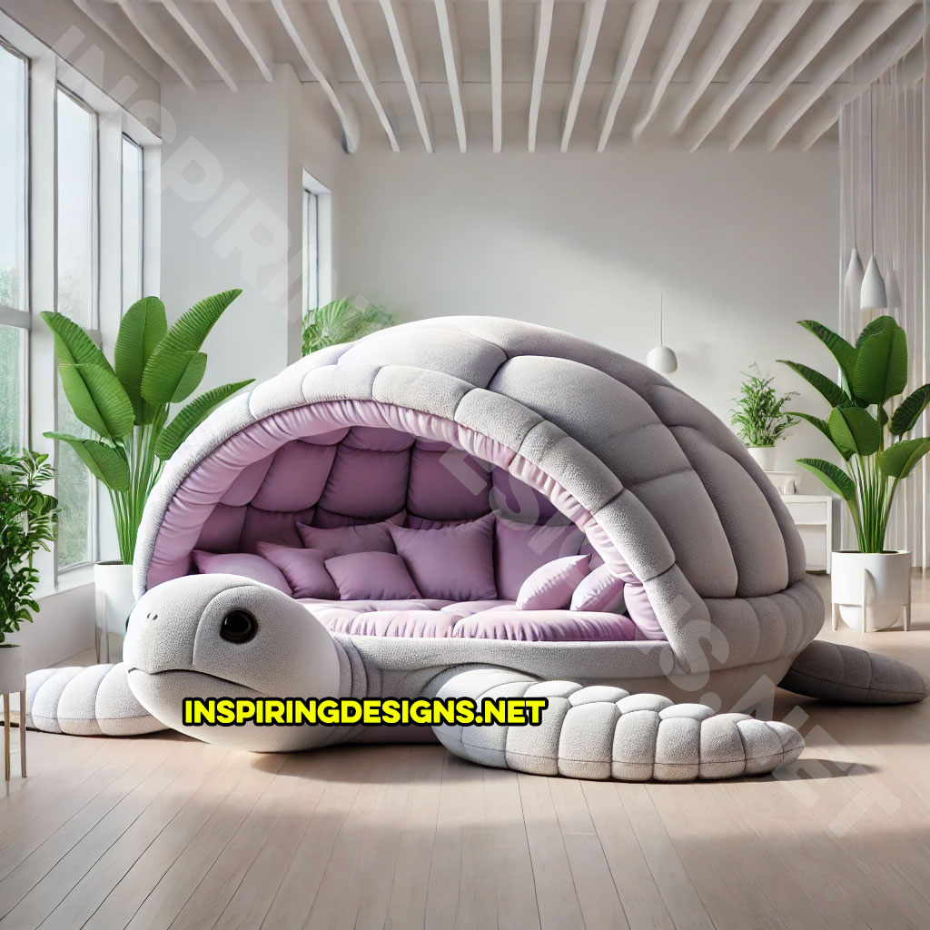 giant turtle lounger in a purple and white color