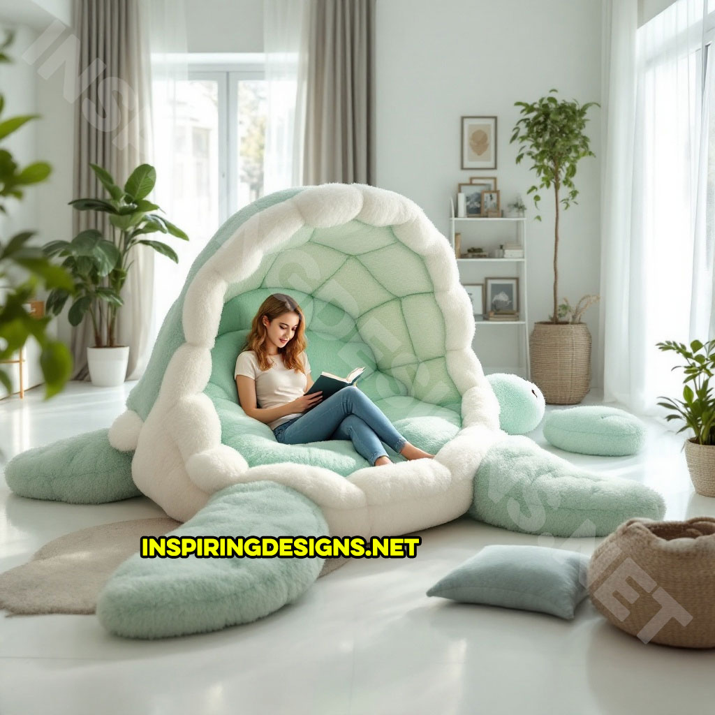 giant turtle lounger in a green and white color