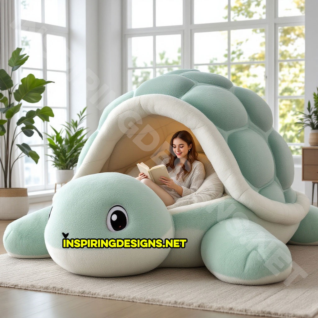 giant turtle lounger in a light green and white color