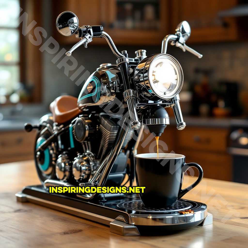 Harley coffee maker in a cyan and black color palette