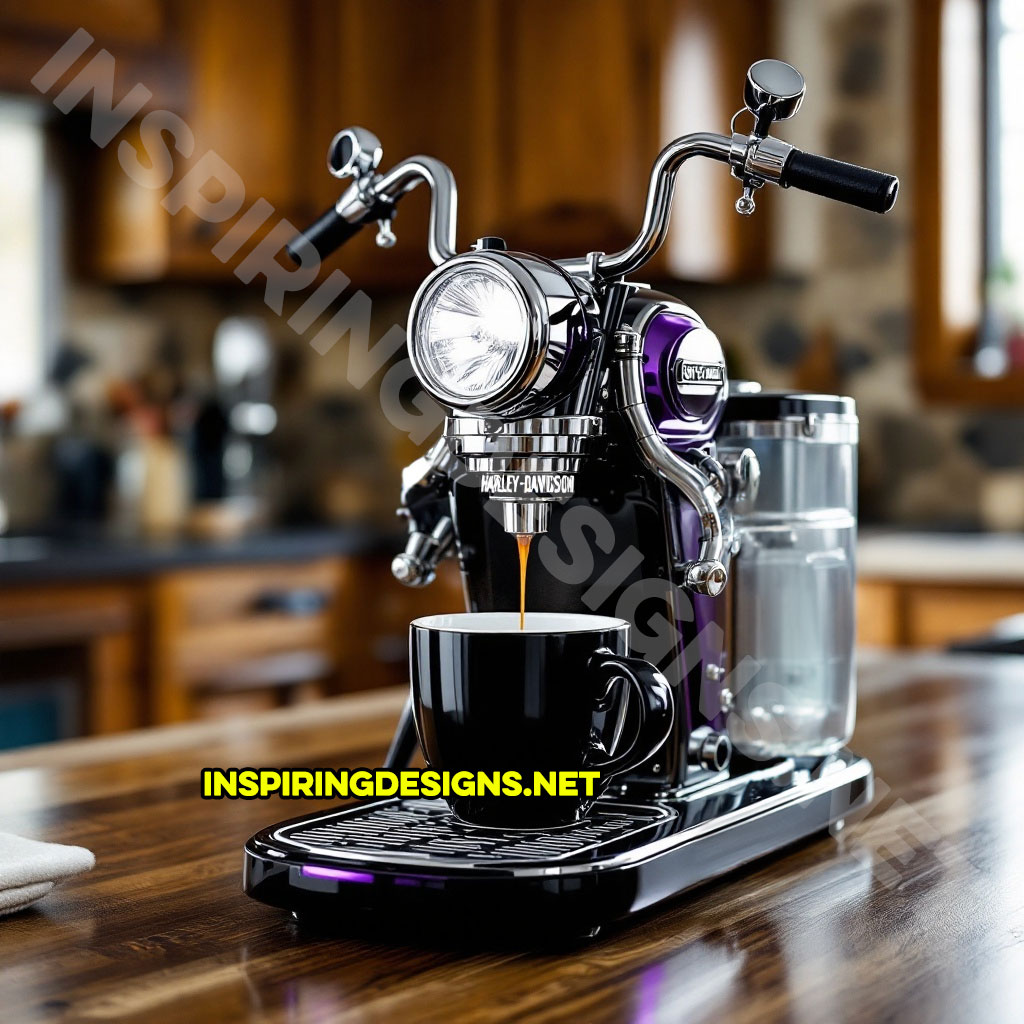 Harley coffee maker in a purple and black color palette