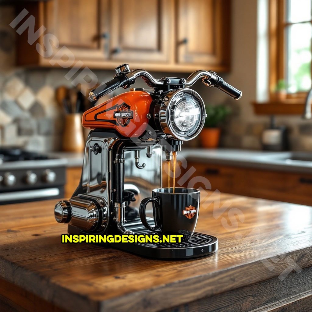 Harley coffee maker in an orange and black color palette