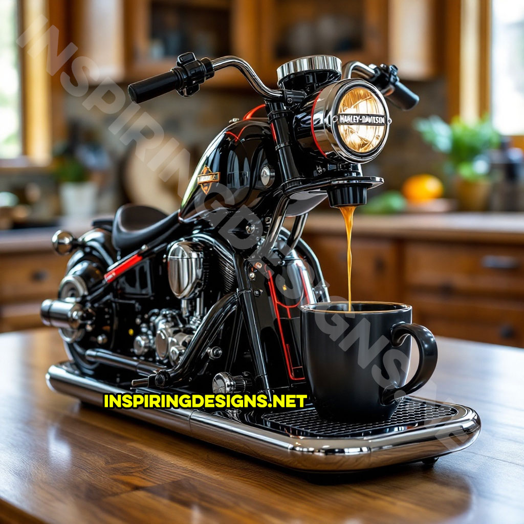 Harley coffee maker in a red and black color palette