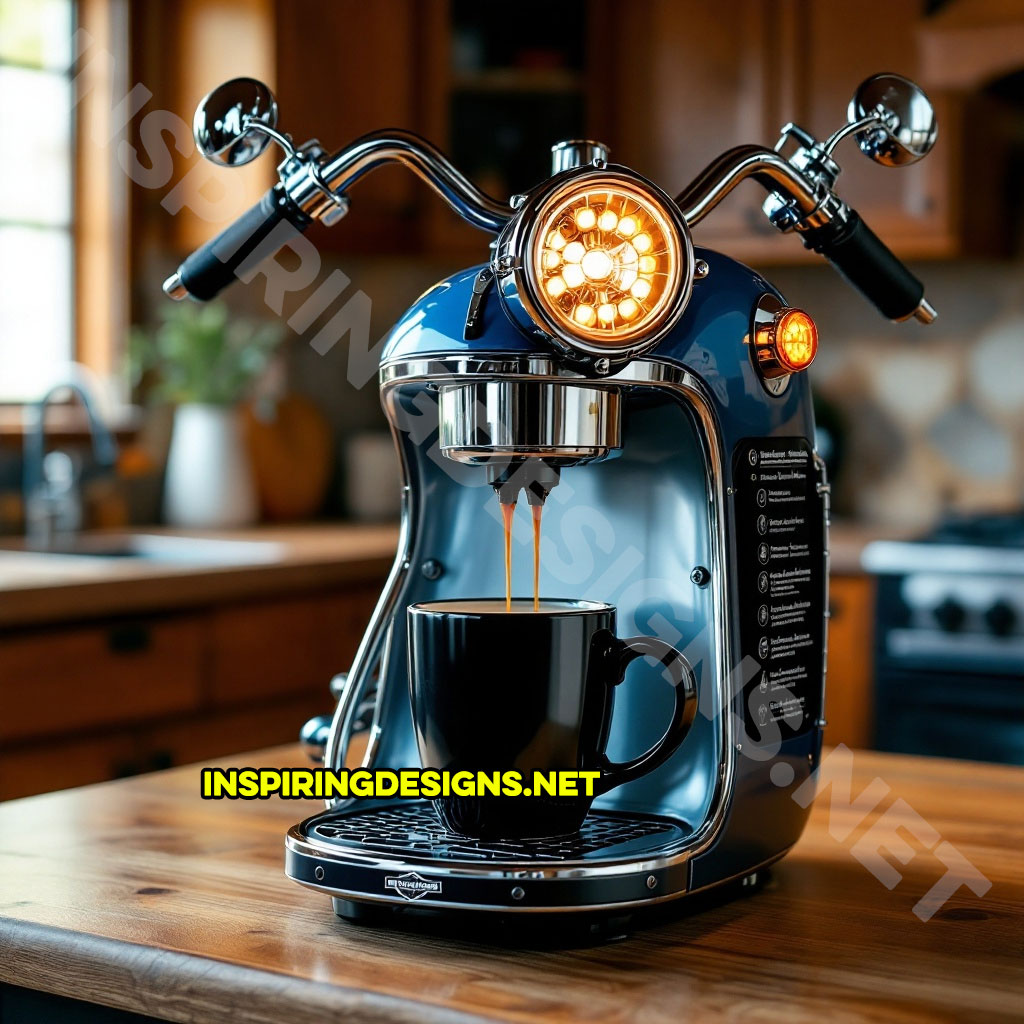 Harley coffee maker in a blue and black color palette