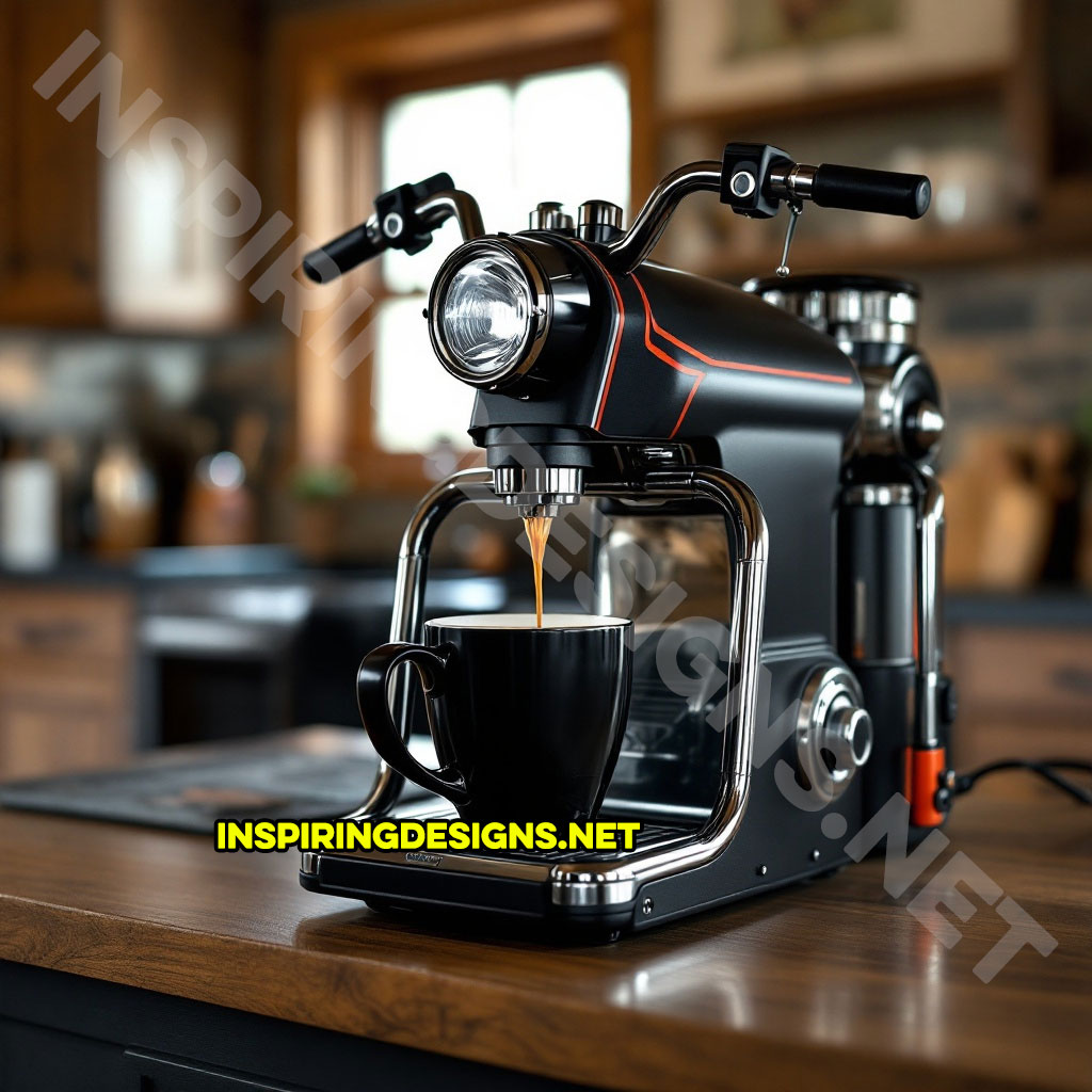 Harley coffee maker in an orange and black color palette