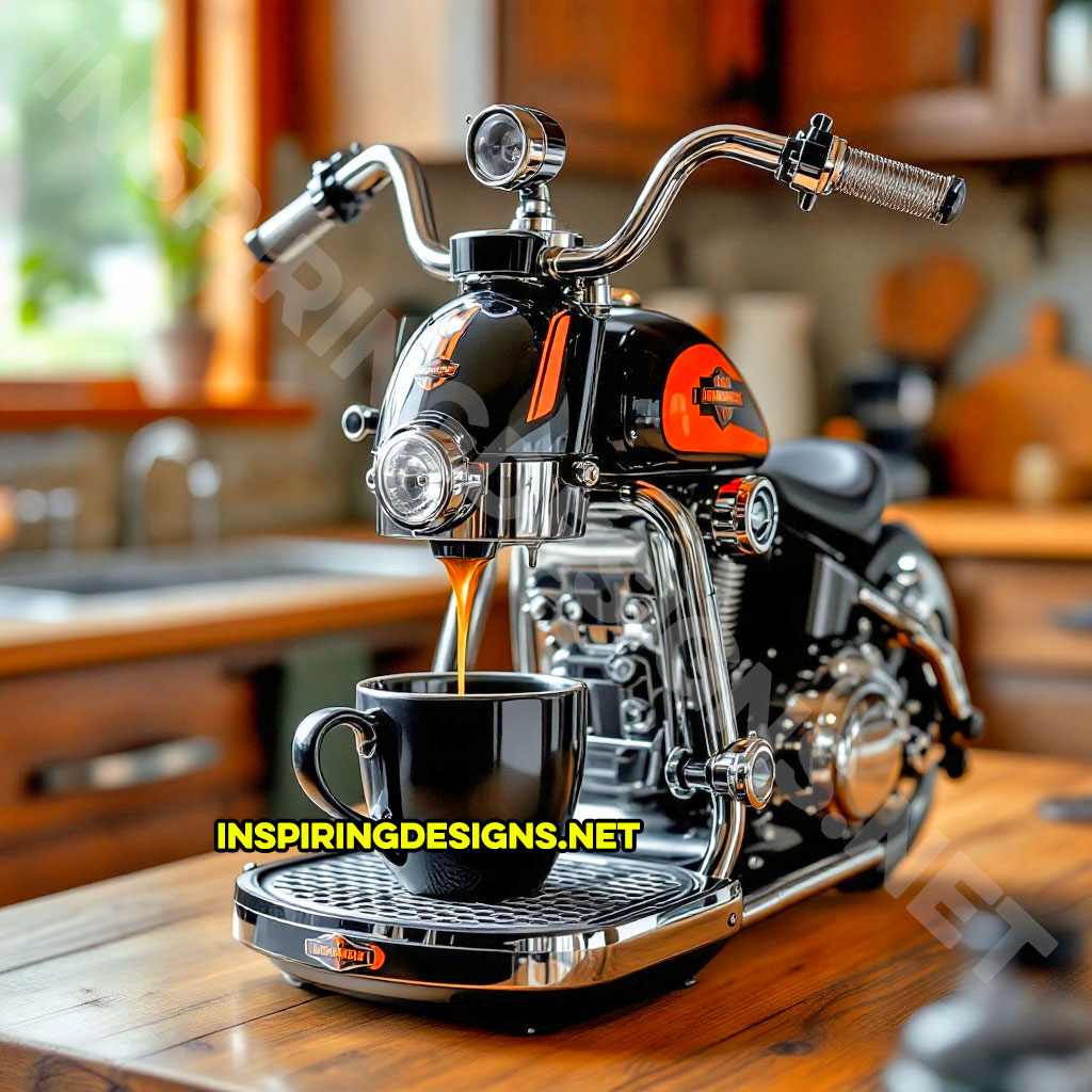 Harley coffee maker in an orange and black color palette