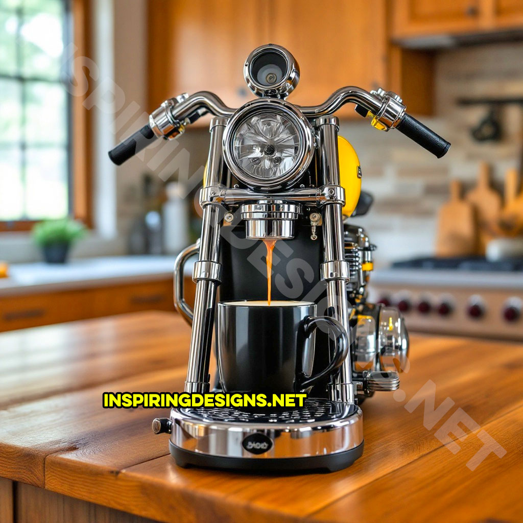 Harley coffee maker in a yellow and black color palette