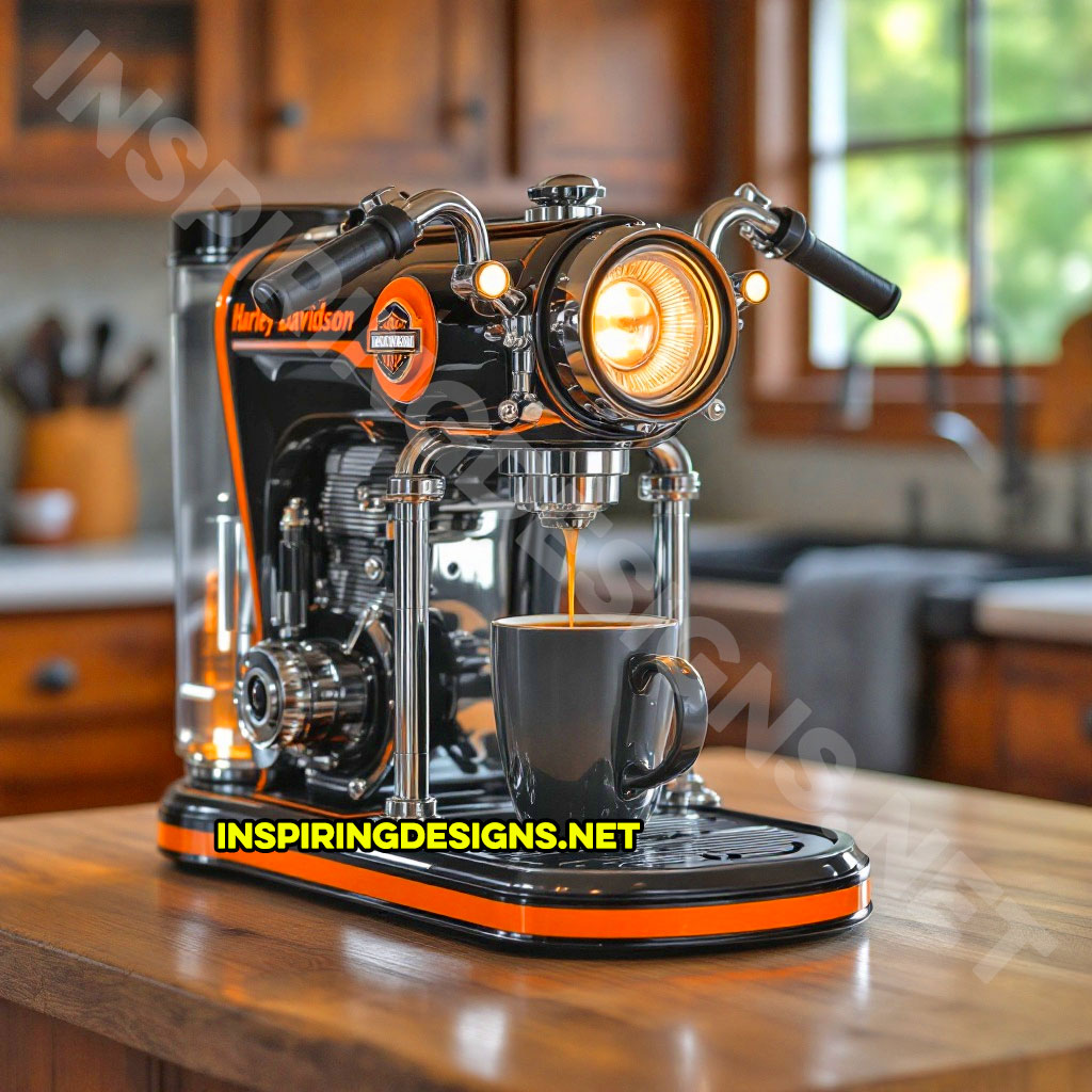 Harley coffee maker in an orange and black color palette