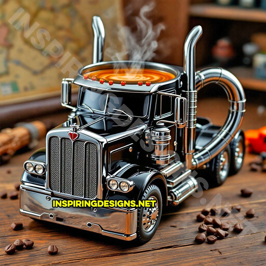 semi-truck coffee mug in a black color