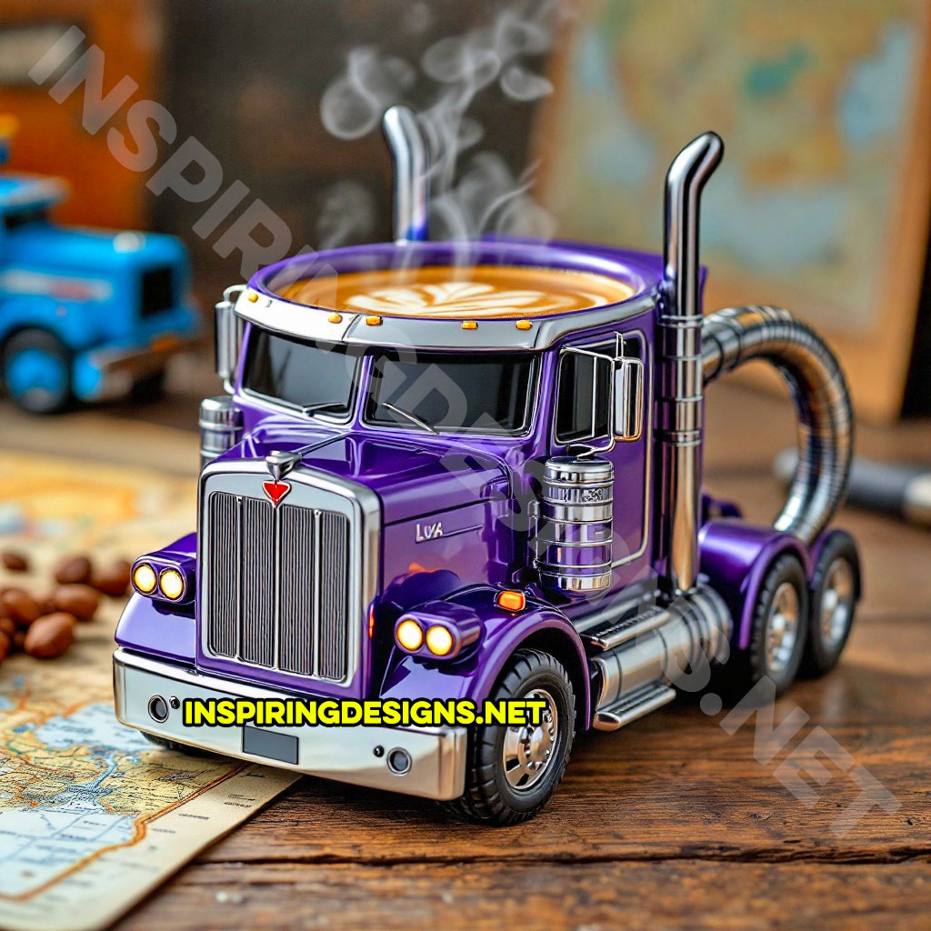 semi-truck coffee mug in a purple color