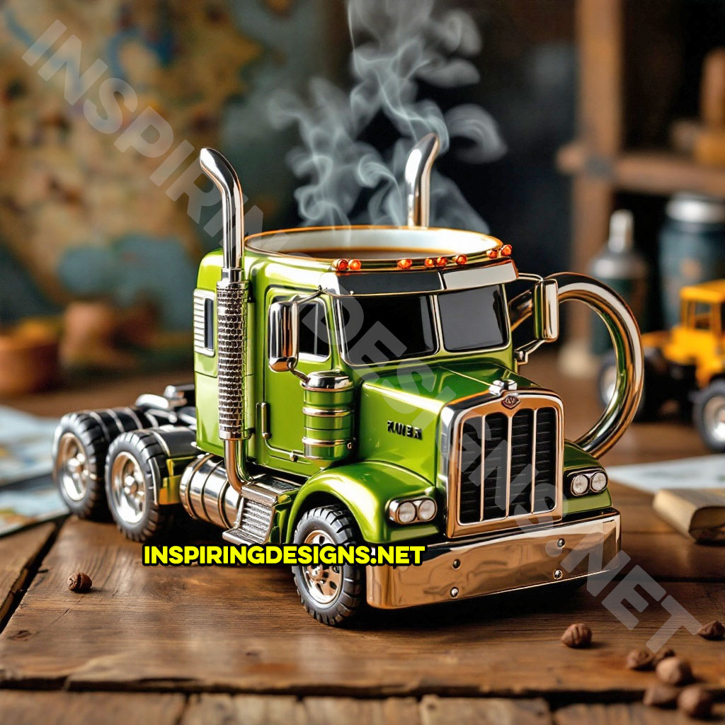 semi-truck coffee mug in a green color