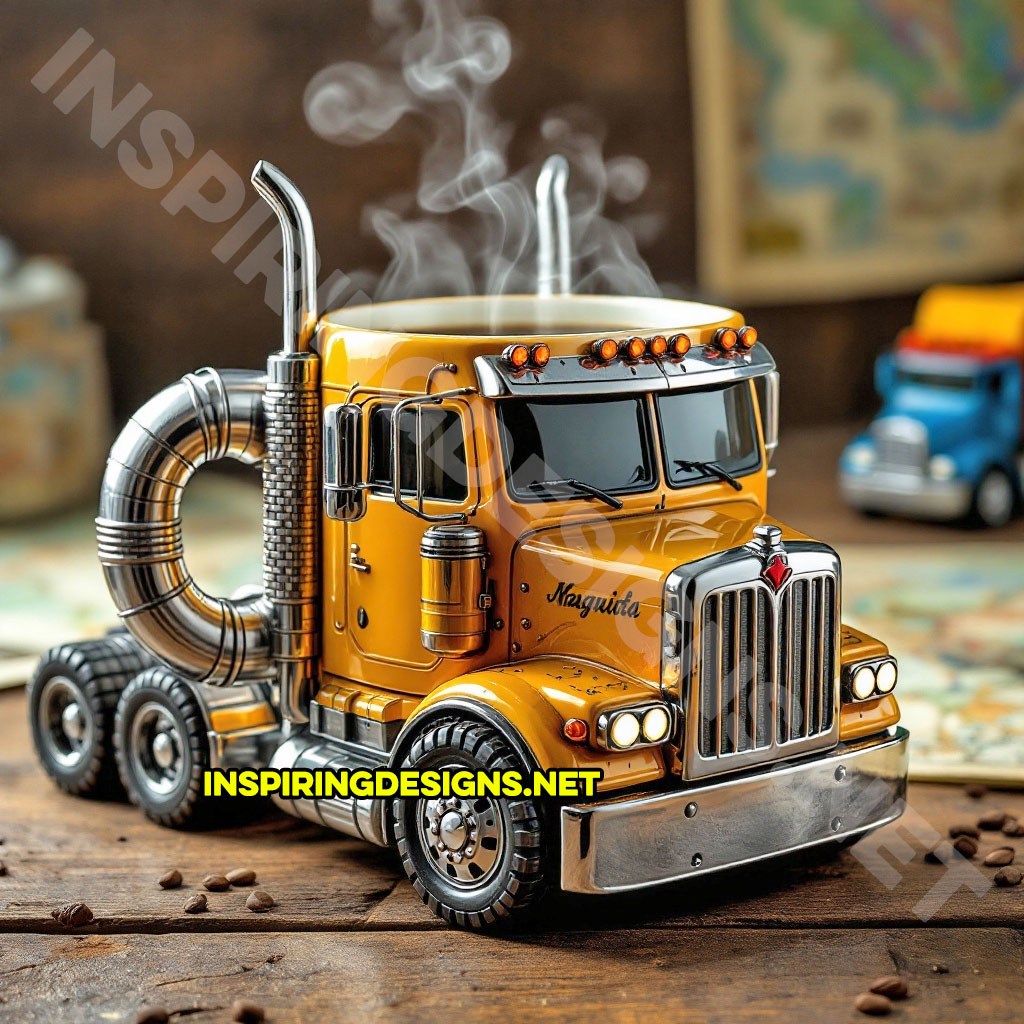 semi-truck coffee mug in a yellow color