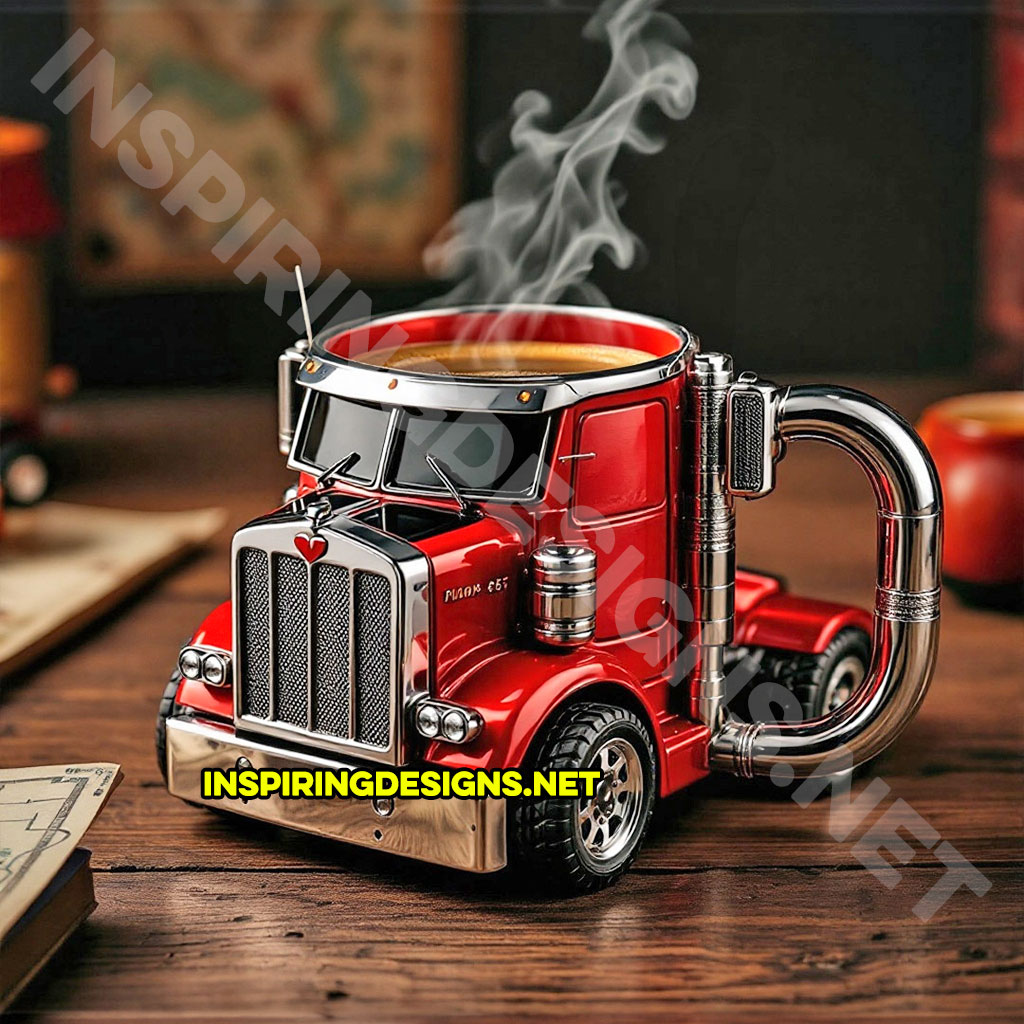 semi-truck coffee mug in a red color