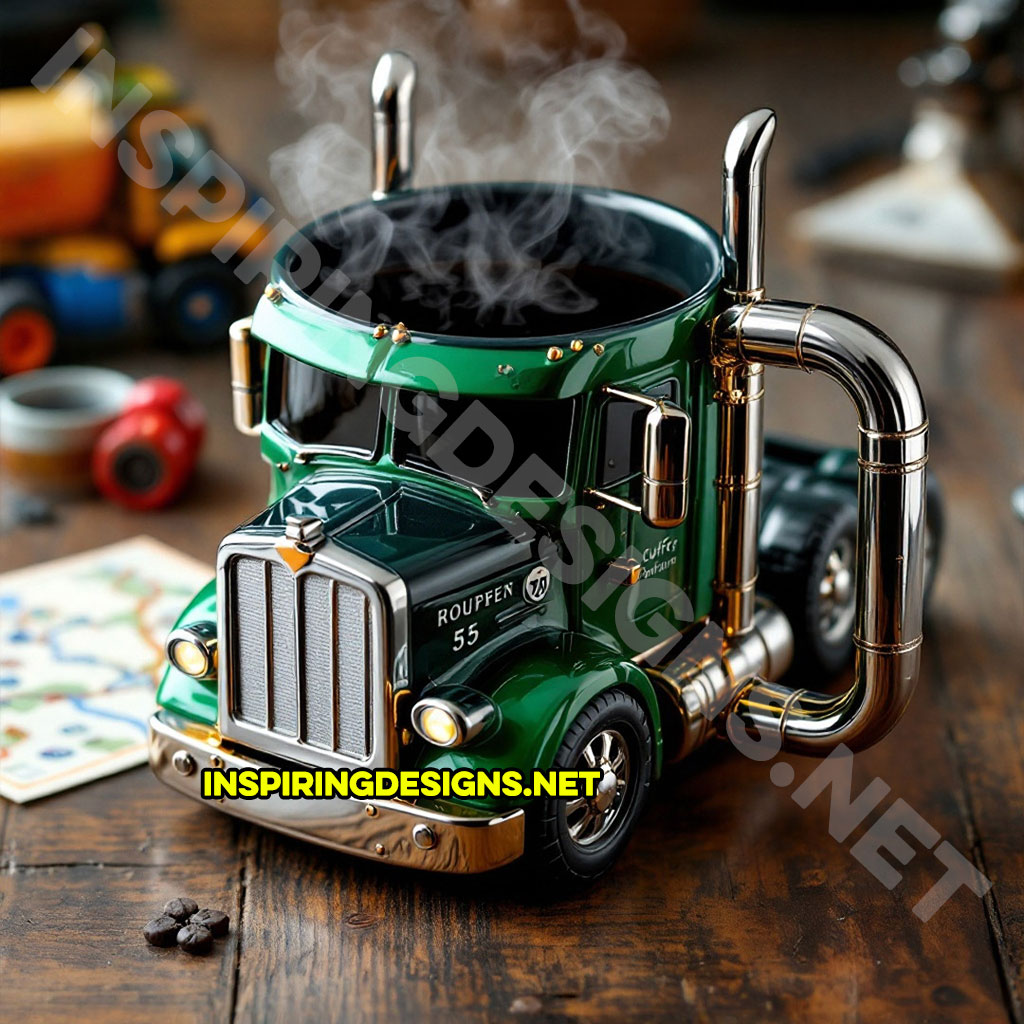 semi-truck coffee mug in a green color