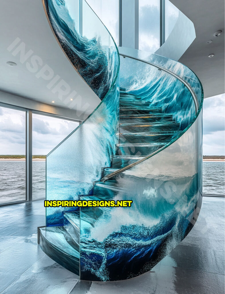 epoxy active scene staircase in an ocean wave nature scene