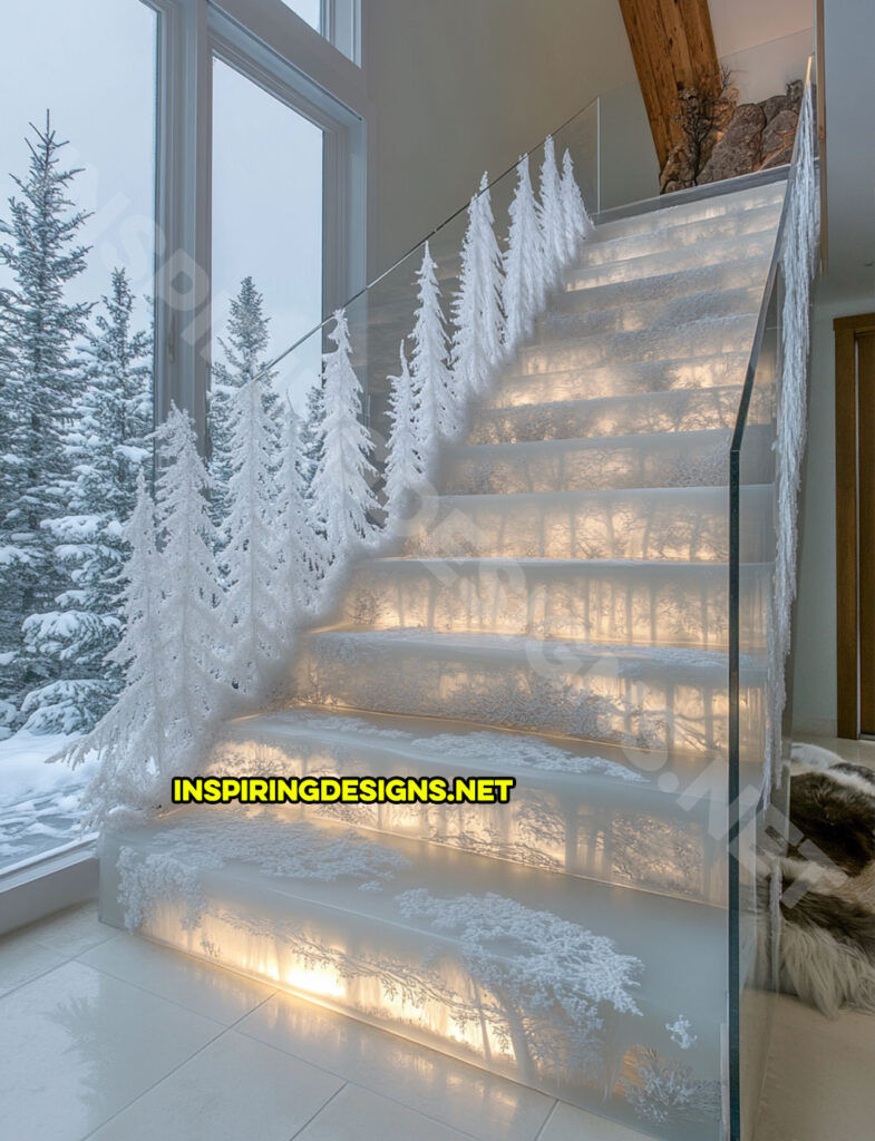 epoxy active scene staircase in a snowy forest nature scene