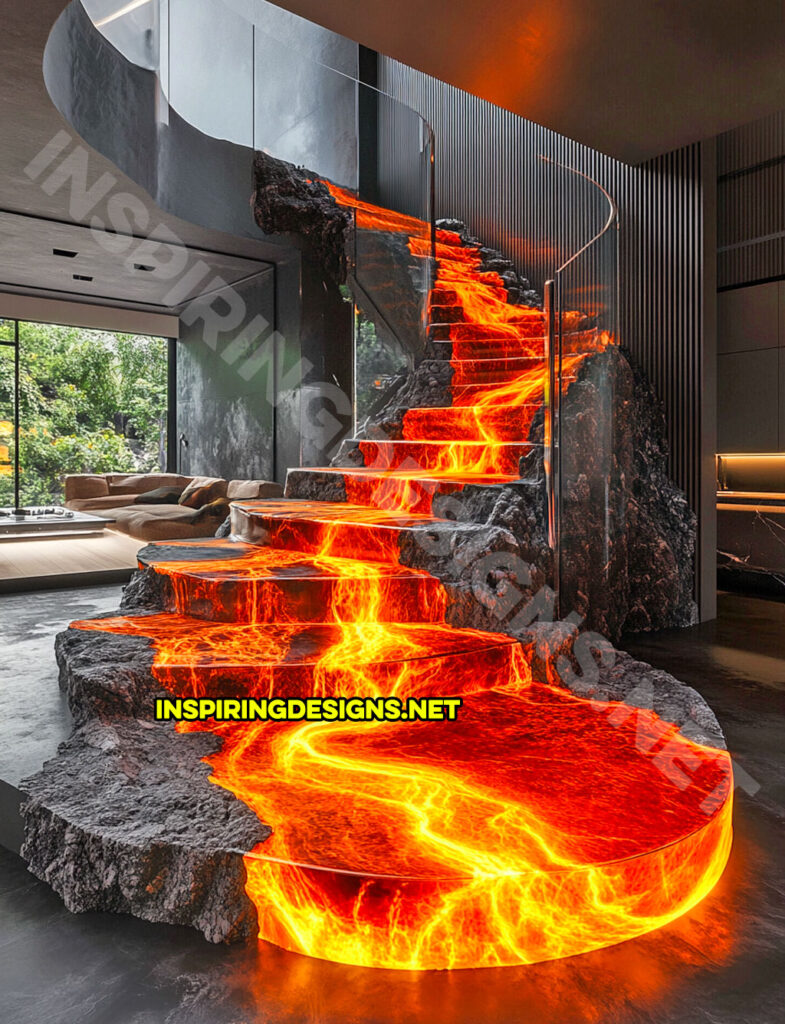 epoxy active scene staircase in a flowing lava nature scene