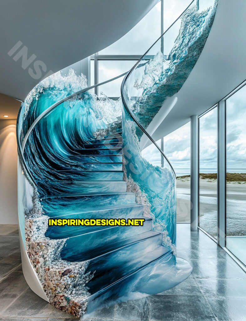 epoxy active scene staircase in a ocean wave nature scene