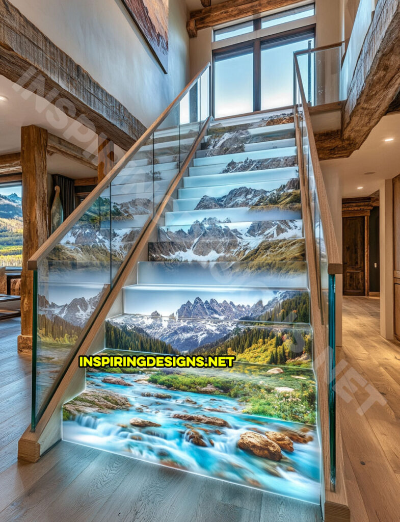 epoxy active scene staircase in a mountain river nature scene