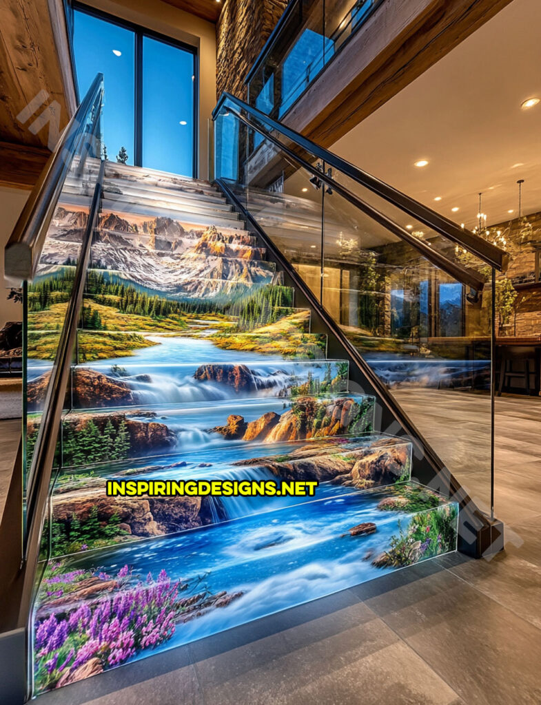 epoxy active scene staircase in a mountain river nature scene