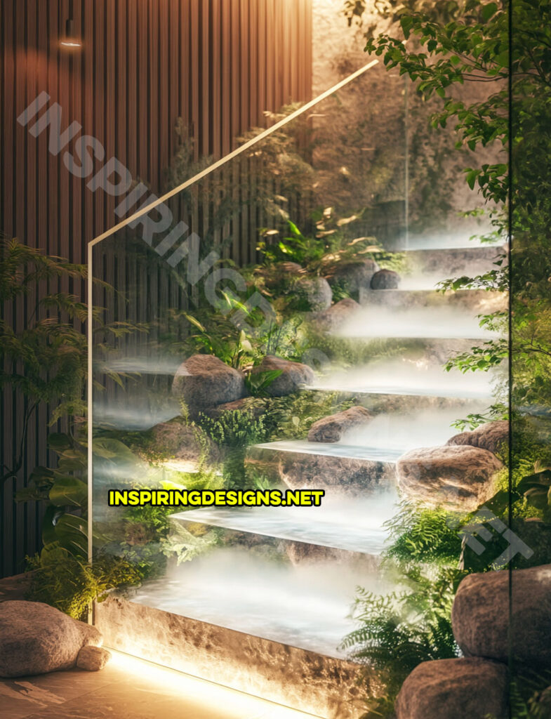 epoxy active scene staircase in a foggy jungle nature scene