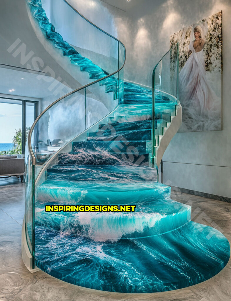 epoxy active scene staircase in an ocean wave nature scene