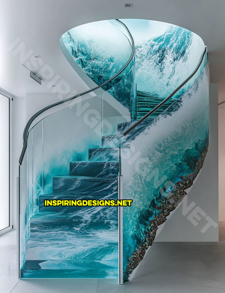 epoxy active scene staircase in an ocean wave nature scene