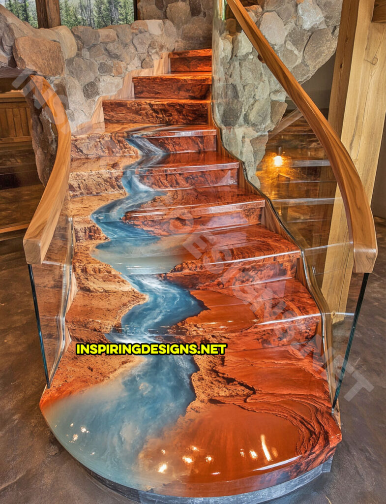 epoxy active scene staircase in a canyon river nature scene