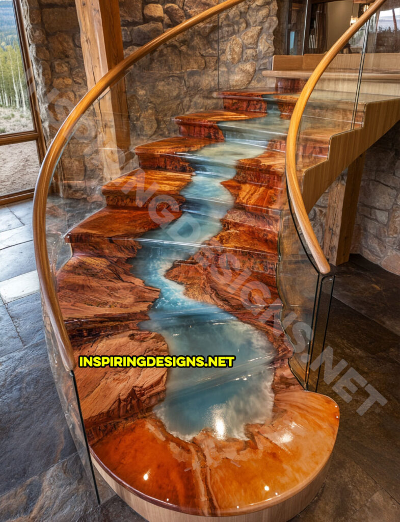 epoxy active scene staircase in a canyon river nature scene