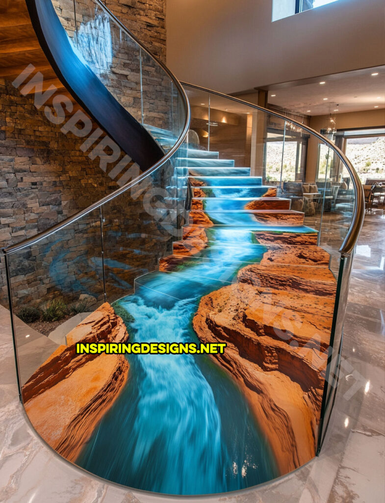 epoxy active scene staircase in a canyon river nature scene