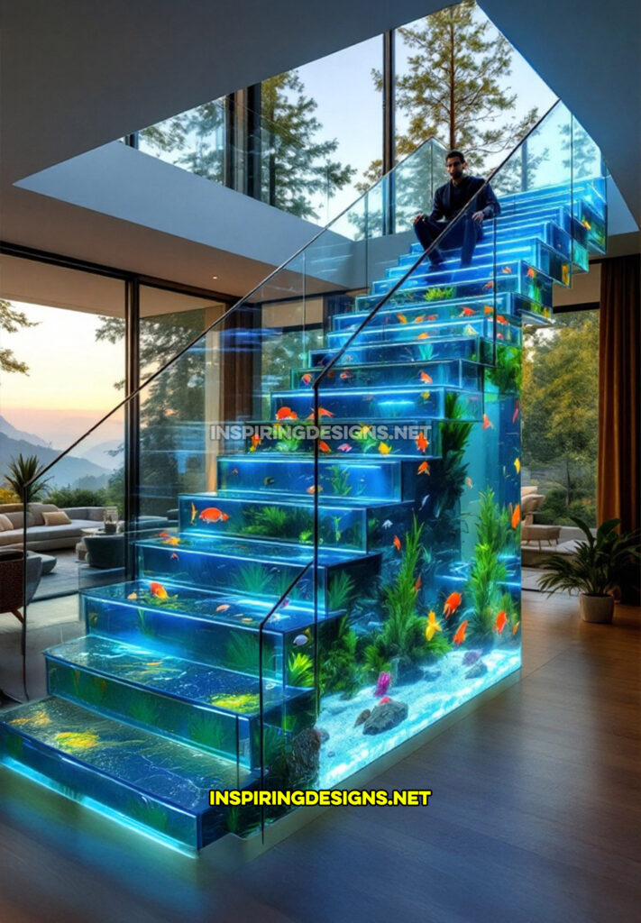 aquarium staircase in a contemporary home design