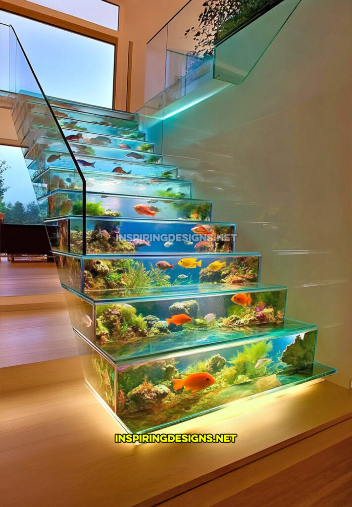 aquarium staircase in a contemporary home design