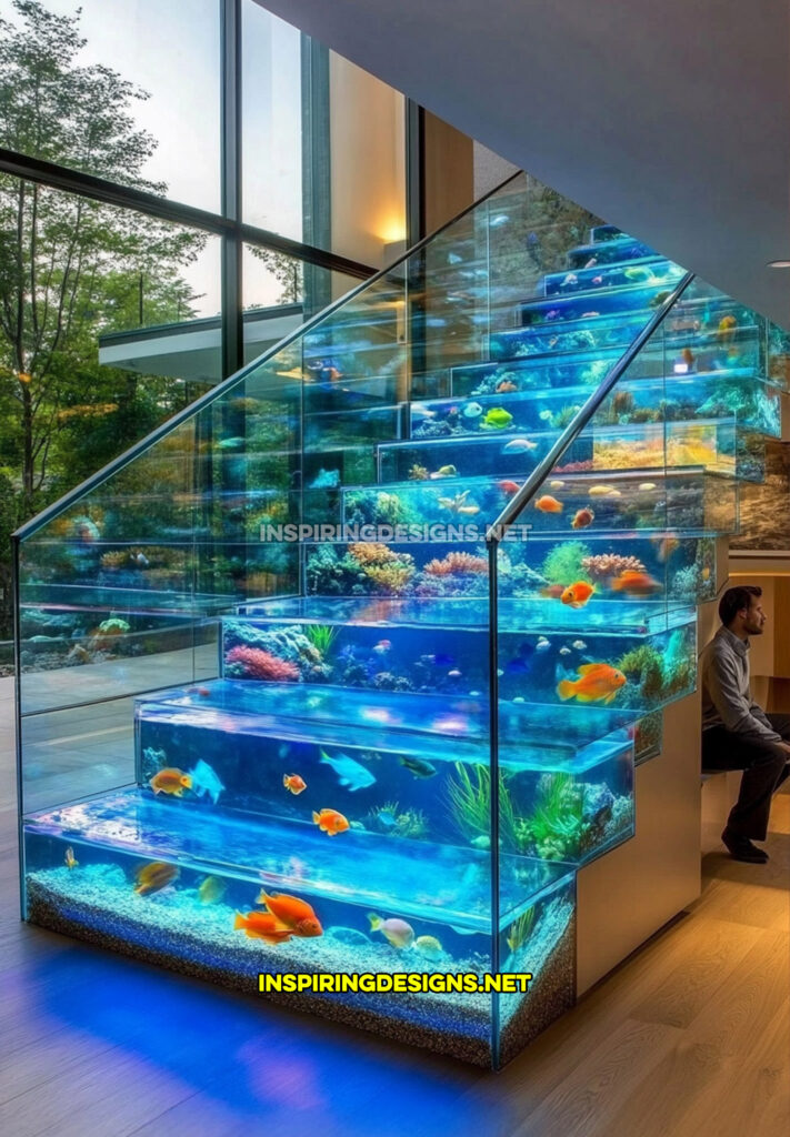 aquarium staircase in a modern white design