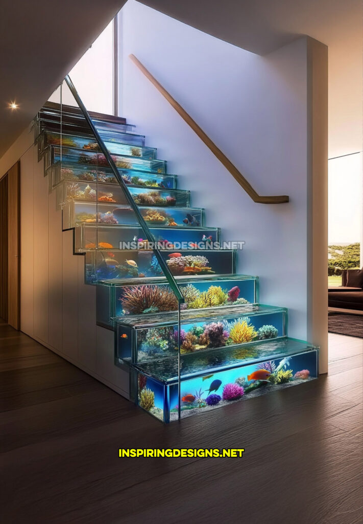 aquarium staircase in a modern white design