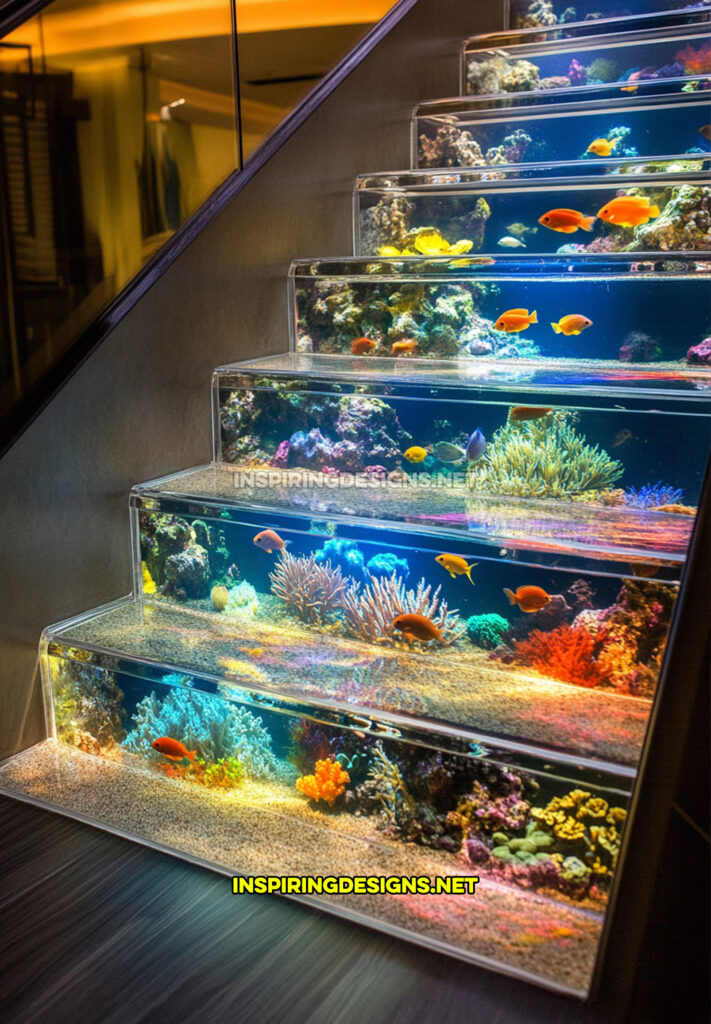 aquarium staircase in a dark modern black design