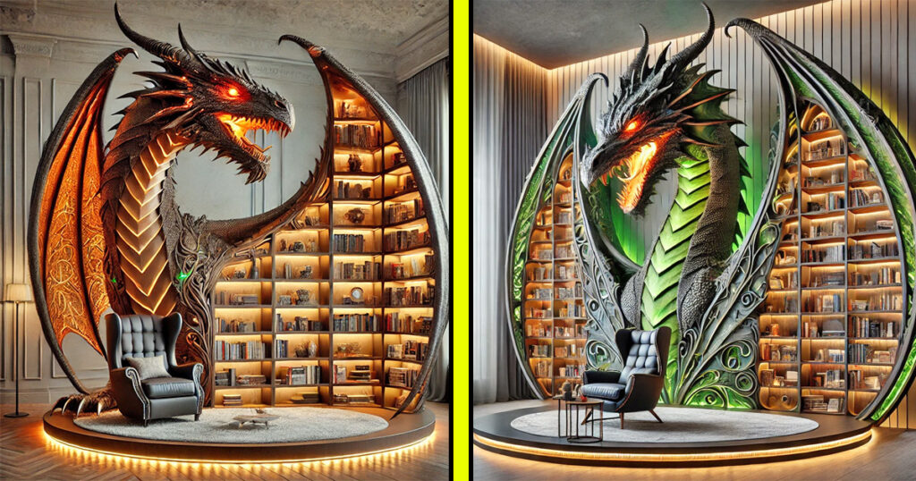 Giant dragon bookcases