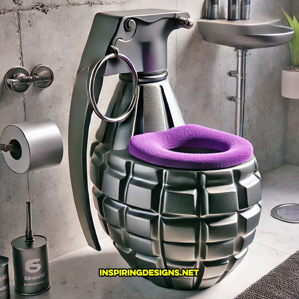 grenade toilet in a black and purple color