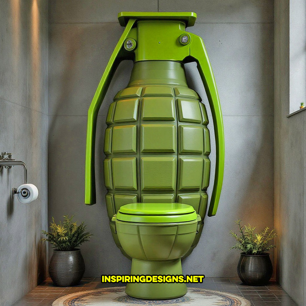 grenade toilet in a lime green and dark green color